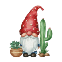 AI generated Gnome  Standing Next To A Cactus Pot AI Generative png