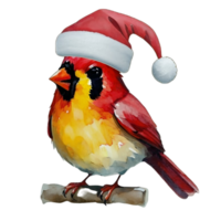 ai généré cardinal oiseau mignonne content porter une Père Noël chapeau ai génératif png