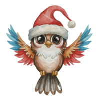 ai généré bohémien Feu ailé oiseau mignonne content porter une Père Noël chapeau ai génératif png