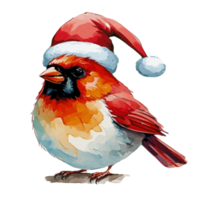 ai généré cardinal oiseau mignonne content porter une Père Noël chapeau ai génératif png