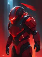 AI generated futuristic sci fi robot in neon red suit photo