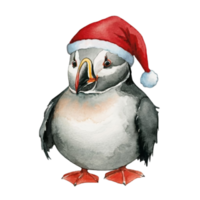 AI generated Puffin Cute Happy Wear A Santa Hat  AI Generative png