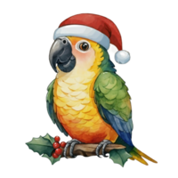 ai gegenereerd papegaai schattig gelukkig slijtage een de kerstman hoed ai generatief png