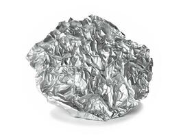 crumpled aluminum foil isolated on white background photo