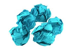 crumpled blue paper ball isolated over the white background photo