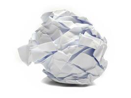 crumpled paper ball  isolated on white, close up photo