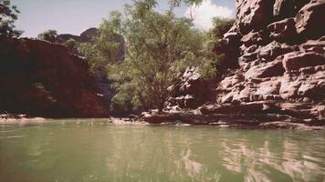 Landschaft mit rot Sandstein Felsen und Fluss video