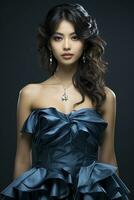 Portrait of an Asian Woman in a Trendy Dress Striking a Pose. Ai Generated photo