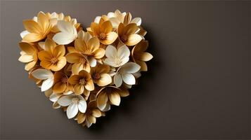 a heart shaped paper flower arrangement on a brown background  AI Generated photo