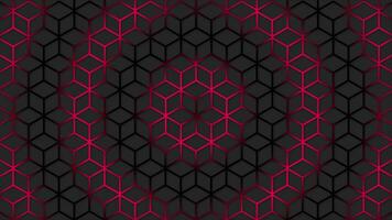 cirkulär magenta röd Vinka rör på sig över hexagonal form trogen bakgrund. trendig sci-fi teknologi bakgrund med hexagonal mönster. sömlös slinga video