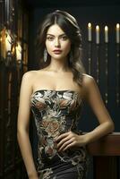 Glamorous Portrait of Stylish and Beautiful Women in Fashion Dresses. Ai generated photo