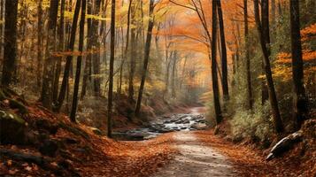 a painting of a path in the woods AI Generated photo