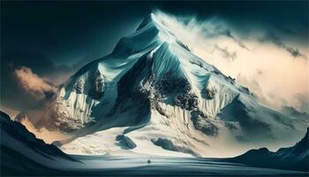 un Nevado montaña paisaje con un río y rocas ai generativo foto