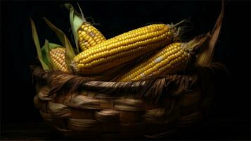 a basket filled with corn and tomatoes AI Generated photo