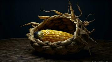 a basket filled with corn and tomatoes AI Generated photo