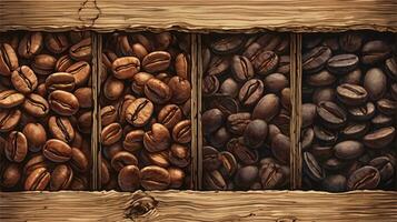 a pile of coffee beans sitting on top of a wooden table AI Generated photo