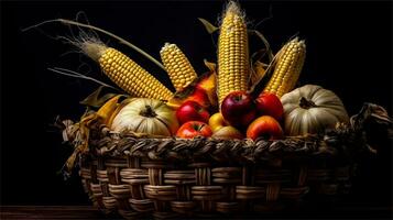 a basket filled with corn and tomatoes AI Generated photo