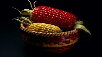 a basket filled with corn and tomatoes AI Generated photo