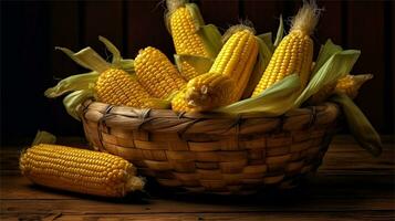 a basket filled with corn and tomatoes AI Generated photo