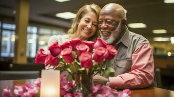 amor en el aire. un de pareja regalo intercambiar en San Valentín día. ai generado foto