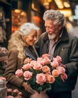 celebrando amar, de pareja sorpresa regalos en San Valentín día. ai generado foto