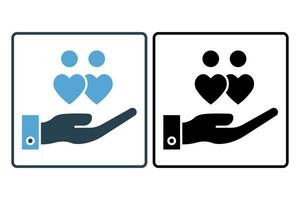 empathy icon. hand and human with heart. solid icon style. simple vector design editable