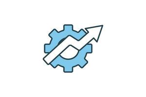 productivity icon. gear with up arrow. flat line icon style. simple vector design editable