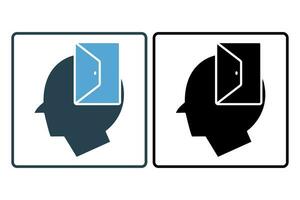 openness icon. head with open door. solid icon style. simple vector design editable