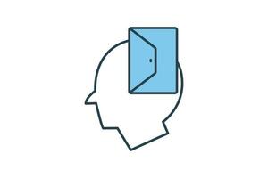 openness icon. head with open door. flat line icon style. simple vector design editable