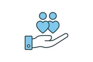 empathy icon. hand and human with heart. flat line icon style. simple vector design editable