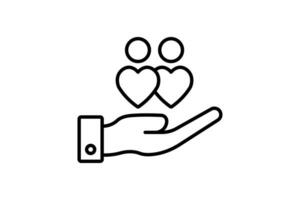 empatía icono. mano y humano con corazón. línea icono estilo. sencillo vector diseño editable