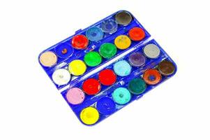 a plastic tray with paint and brushes photo