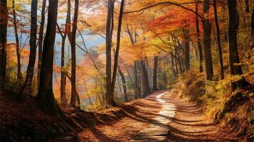 a painting of a path in the woods AI Generated photo