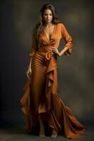 A Beautiful Woman in a Stylish Wrap Dress. Ai Generated photo