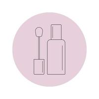 Vector nail polish icon in a pink circle on a white background.