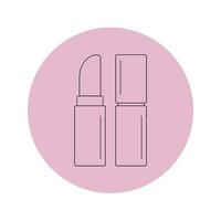 Vector lipstick icon in a pink circle on a white background.