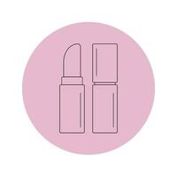 Vector lipstick icon in a pink circle on a white background.