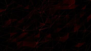 red flashing lines and dots with multiple polygon shape on black background, dark futuristic 3d technology background video