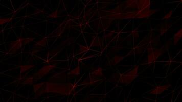 red flashing lines and dots with multiple polygon shape on black background, dark futuristic 3d technology background video