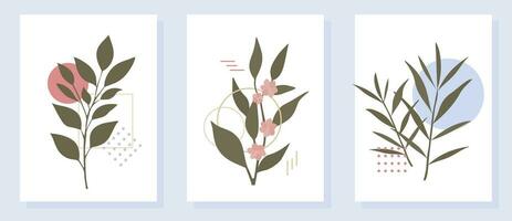 Plants and flowers in the Bauhaus style, patterns with simple geometry vector