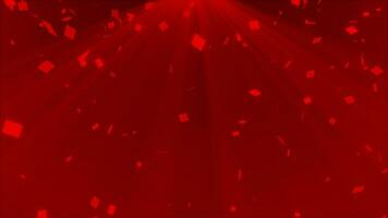 bellissimo raggiante rosso particelle caduta con luminosa ottico leggero raggi sfondo video
