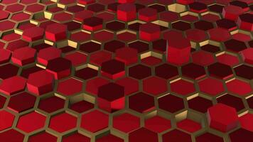 Simple 3d Red hexagonal geometrical shapes with golden boundary luxury futuristic background video