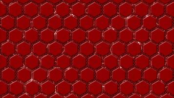 abstrato oi-tech hexagonal formas com brilhando metal malha futurista fundo, vermelho hex formas oi-tech fundo video