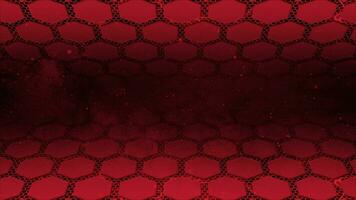 abstract hi-tech hexagonal shapes with moving particles in space futuristic background, red hex shapes hi-tech background video