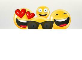 Smiling and laughing emojis. 3d vector illustration with copy space