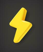 Yellow flash bolt symbol on dark background. 3d vector icons set