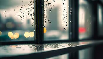 AI generated view of the rain from behind the glass photo