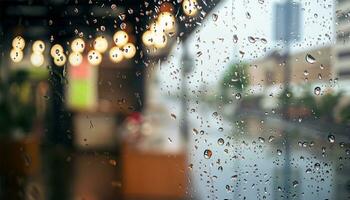 ai generado ver de el lluvia desde detrás el vaso foto