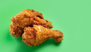 fried chicken positioned on the left with a green background Ai Generate photo