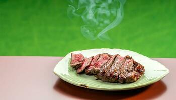 A la parrilla carne de vaca filete medio raro en fuego selectivo atención 3d ilustración ai generar foto